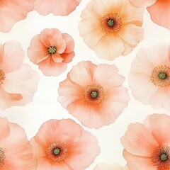 A pastel-colored floral pattern featuring delicate peach and cream poppies with intricate centers against a light background.