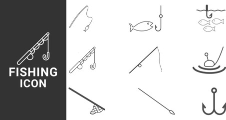 Fishing line icons set Editable stroke.