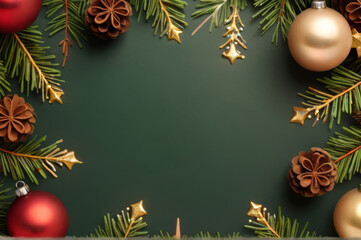 Elegant Christmas Background with Green Center and Festive Holiday Border.