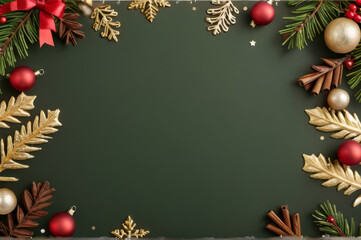 Elegant Christmas Background with Green Center and Festive Holiday Border.