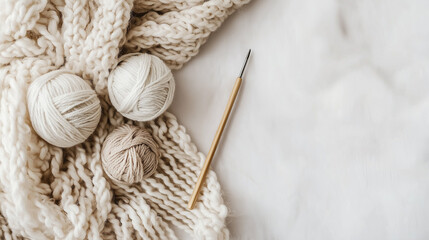 Knitting needle yarn white background