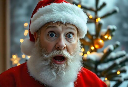 portrait of santa claus a santa claus with a surprised expression is looking at the camera.
