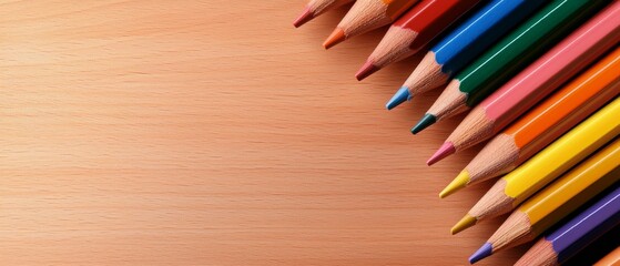 Obraz premium A group of colored pencils on a wooden surface