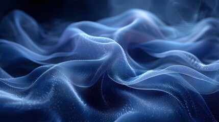Abstract 3D Blue Wavy Background with Glowing Particles