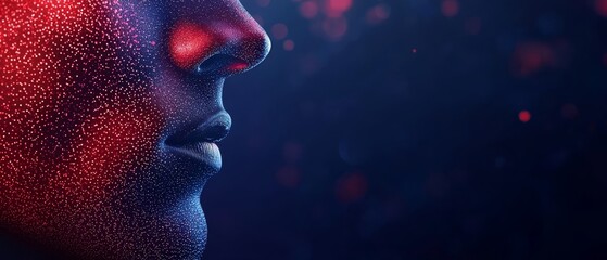  a close up of a person's face with red dots on it