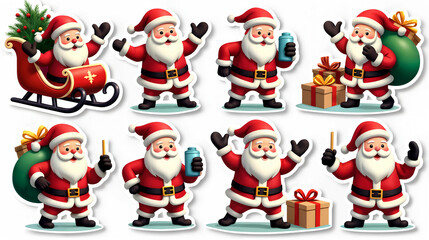 Fototapeta premium Charming Santa Stickers Depicting His Joyous Journey Through the Winter Wonderland