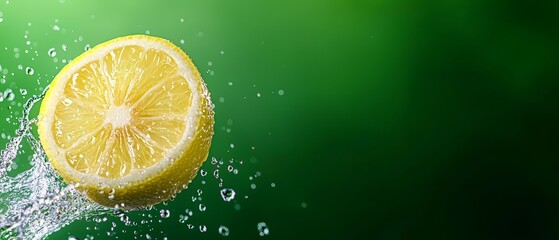 A slice of lemon falling into the water