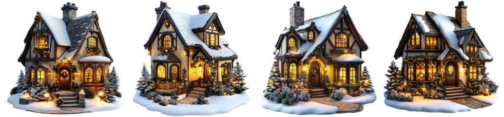 Fototapeta premium Christmas scene set Isolated on transparent background, png.