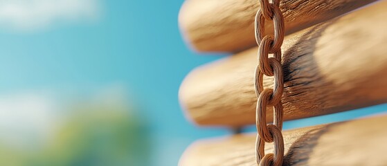 A close up of a wooden fence with a chain attached to it