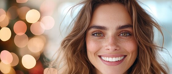 Fototapeta premium A woman with freckles smiles at the camera