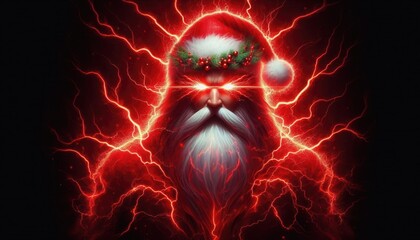 A powerful, electrifying depiction of Santa Claus, combining festive spirit with a bold, vibrant design. Perfect for holiday marketing or festive-themed projects.