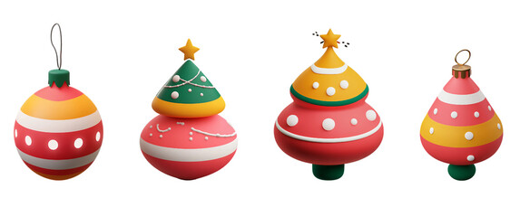 christmas trees 3D set Isolated on transparent background, png.