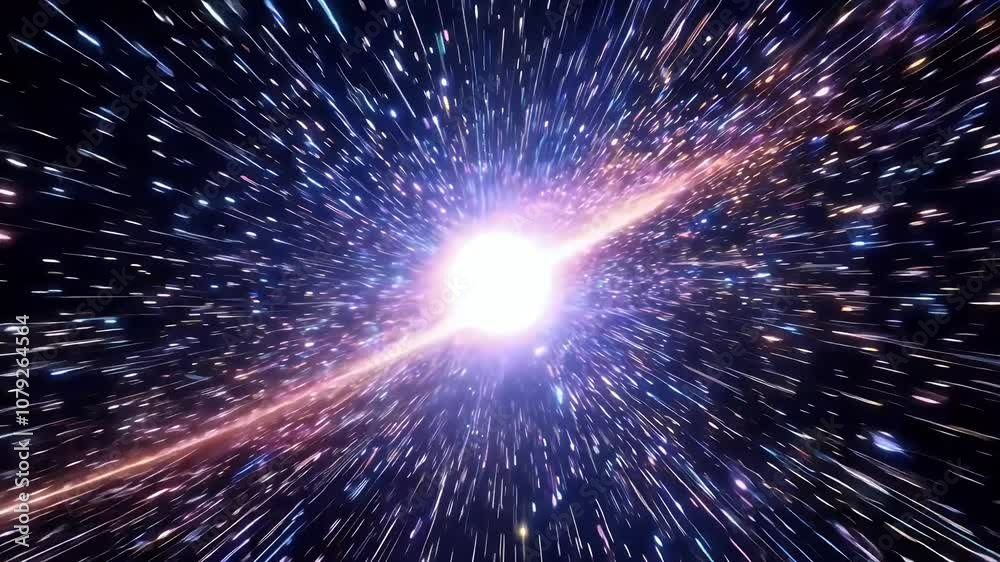 Wall mural 4k 3d rendering traveling light speed star fields wormholes reaching end oftunnel space pattern shut