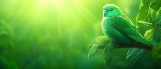 A green parrot sitting on a branch of a tree