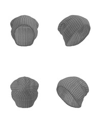 Gray Knit Beanie Multiple Angles. Cozy Winter Hat Isolated on White Background.