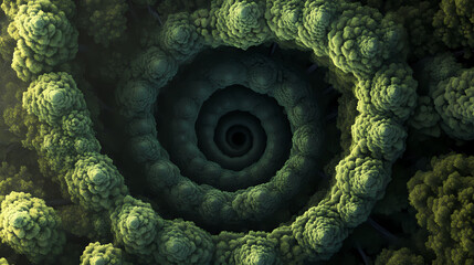 Aerial view of a spiral-shaped forest. Organic. Illustration