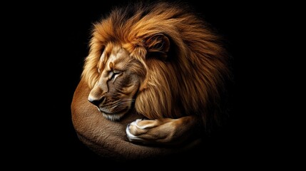 Majestic Lion Resting in the Dark