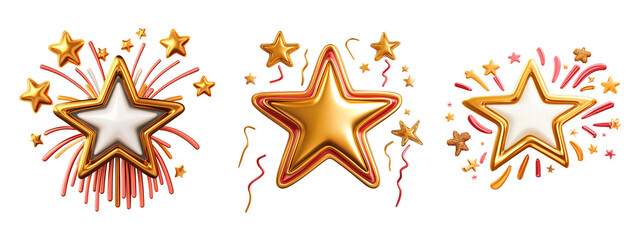 Obraz premium Golden star set Isolated on transparent background, png.