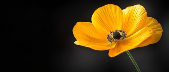 A single yellow flower on a black background