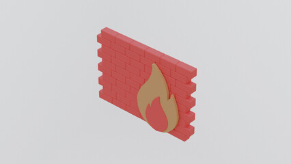 3d firewall simple red icon for diagram