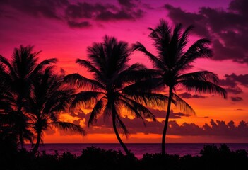 stunning tropical palm tree silhouette vibrant sunset backdrop highlighting natural beauty exotic vibes, nature, sky, summer, horizon, evening, dusk, branch