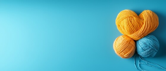 Three balls of yarn on a blue background