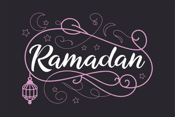 Ramadan Calligraphy Design with Stars and Lanterns