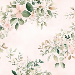 A soft pastel floral pattern featuring delicate leaves and blossoms, creating a serene and elegant design suitable for various decor styles.