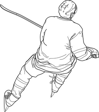 hockey player skating action black and white clip art preview