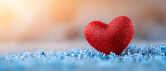 Fototapeta premium A red heart sitting on top of a blue blanket