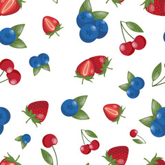 Seamless Pattern Bright Fruit on White Background