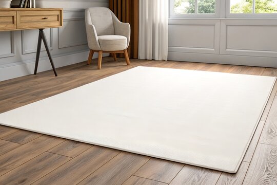 White Rectangular Interior Carpet Mockup in Modern Room