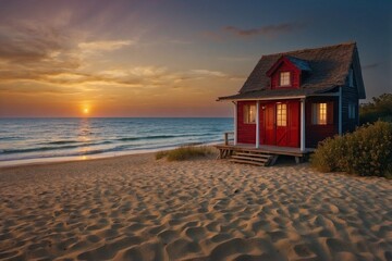 Obraz premium Magnificent House Standing on a Sandy Beach Next to the Ocean