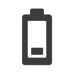 A simple vector icon representing a low battery, illustrating energy depletion and the need for recharge for various digital devices