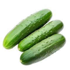 Fresh cucumbers displayed on a clean transparent background highlighting their vibrant green color and natural texture, fresh cucumbers on transparent background