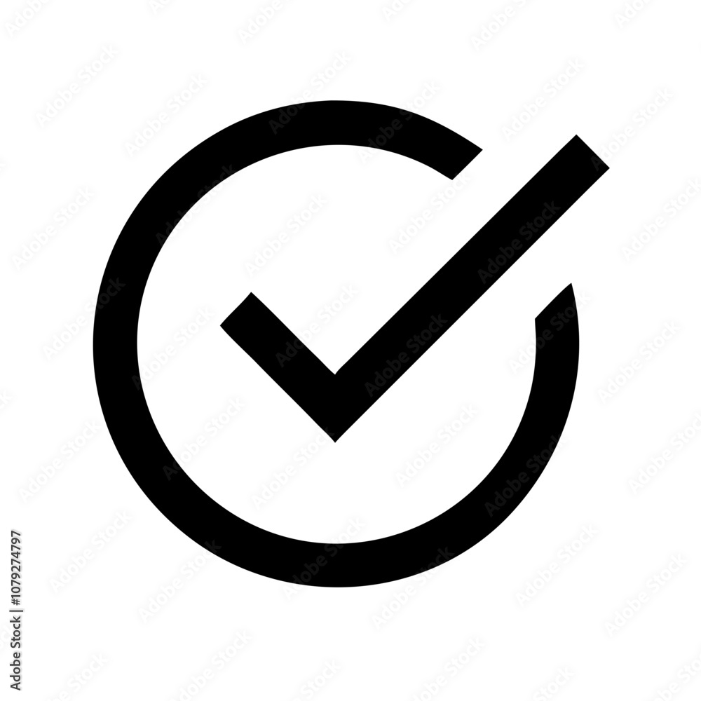 Poster a standard black vector icon featuring a check mark inside a circular outline symbolizing completion