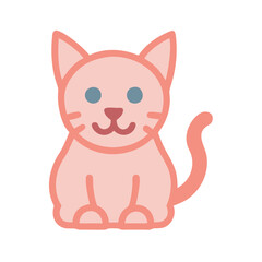 Obraz premium A cute vector icon of a sitting cat with a light pink body and blue eyes, featuring minimalistic design elements suitable for digital applications and pet-themed projects