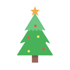 A simple vector icon of a colorful Christmas tree adorned with ornaments and a star atop, perfect for festive designs and holiday-themed graphics during the Christmas season