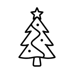 Vector icon of a simple Christmas tree with a star on top, decorated with ornaments and a wavy garland, perfect for holiday-themed designs and festive illustrations