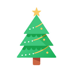 Fototapeta premium Colorful vector icon depicting a Christmas tree adorned with ornaments, located in a festive setting ideal for holiday celebration and decoration in winter