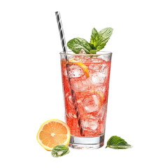 Fresh sparkling summer cocktail isolated on transparent background.