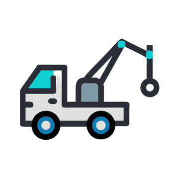 Crane truck vector icon used for construction and heavy lifting activities in urban environments showcasing its capabilities and design features for efficient operation