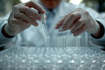 Utilizing a 96-Well Microplate for PCR Processing in a Microbiological Laboratory: Researcher Perform Sample Pipetting for Biomedical Research