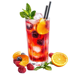 Fresh sparkling summer cocktail isolated on transparent background.