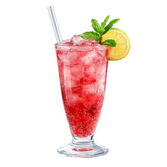 Fresh sparkling summer cocktail isolated on transparent background.