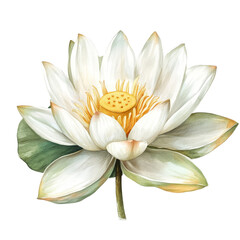 A stunning transparent lotus flower with yellow center blooming against a clean transparent background in serene simplicity, lotus flower on transparent background
