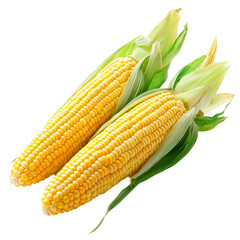 Freshly harvested sweet corn ears isolated against a bright transparent background showcasing vibrant yellow kernels, Sweet corn isolated on transparent background