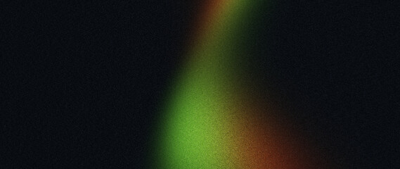 Dark grainy poster background green red abstract shape black backdrop, noise texture color flow banner design copy space