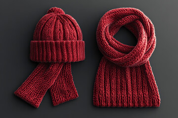 Mock-up of knitted scarves and hats, perfect for winter wear, showcasing cozy textures and seasonal style.