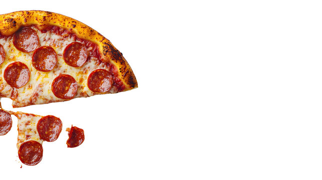 Classic pepperoni pizza slice on a white background